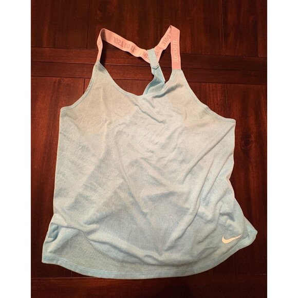 Nike Dri-Fit Womens Light Blue Tank Top With Coral Straps & Playful Athletic Cha - Picture 2 of 6